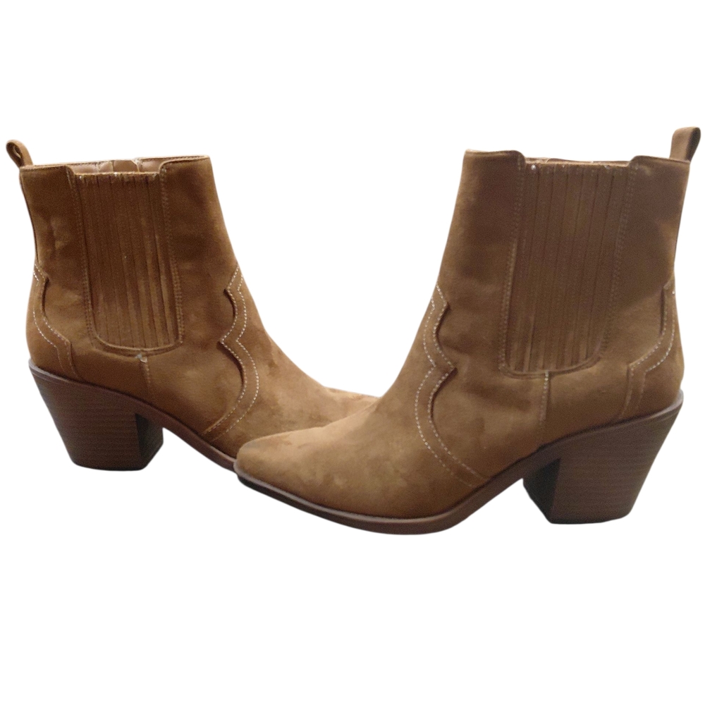 "Sam & Libby" Sz. 10, Elegant Suede, Tan Ankle Booties. Hard to see- scuff on...